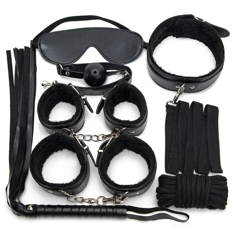 Erotic Bdsm Set Sexy Leather Plush Sex Toys Bondage Kit Handcuffs Feather Blindfold Flirt Exotic Accessories Couples Adult Games