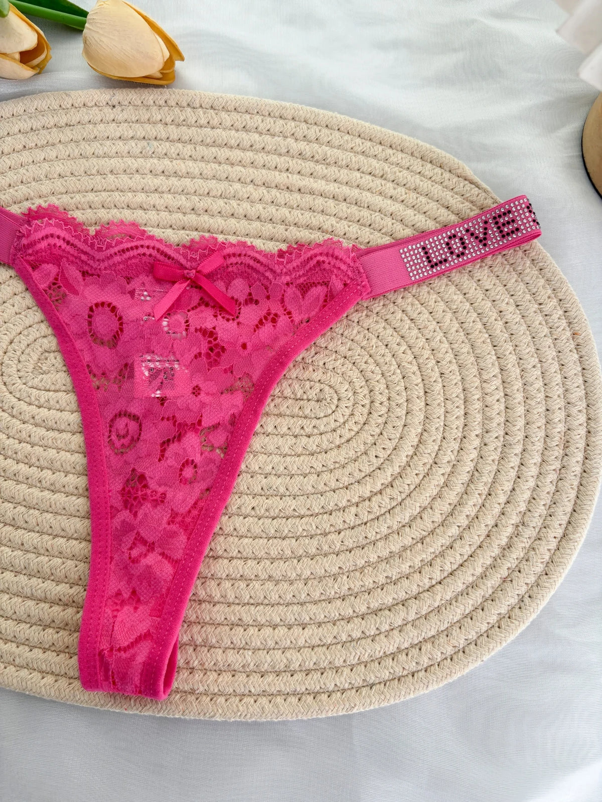 Custom Rhinestone Letter Name Thong Sexy Lace Panties Low-Rise Crystal Letter G-string Personalized Gift Wife Lover Anniversary