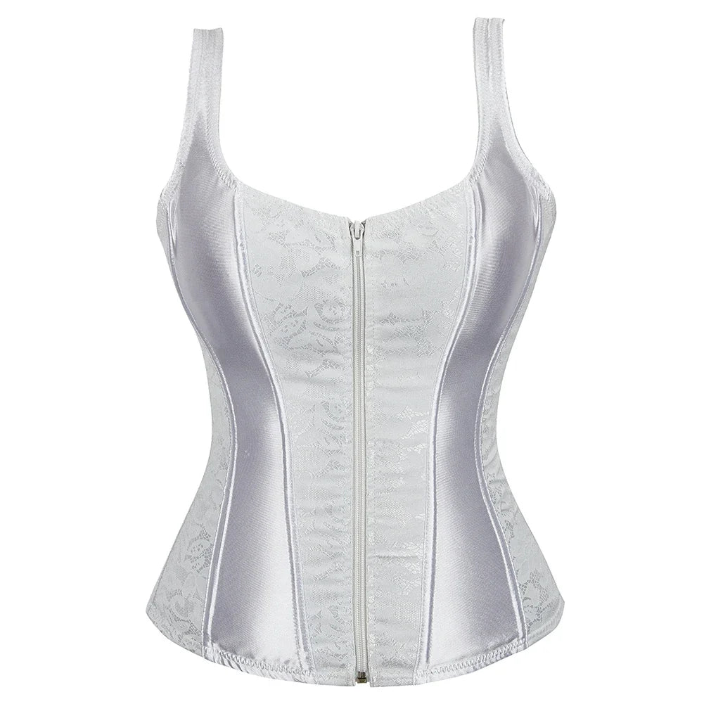 Gothic Corset Top With Straps Sexy Floral Zipper Brocade Overbust Lingerie Burlesque Body Shaper Lace Up Bustier Plus Size