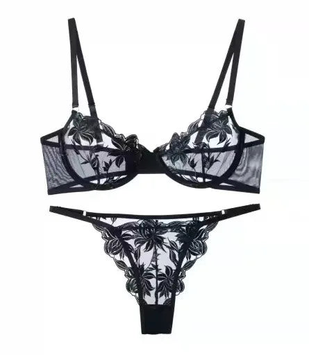 Hot Sexy Floral Embroidery Underwear Women Sexy Lingerie Erotic Sheer Bra With Panties Porn Lace Underwear Fancy Sexy Set