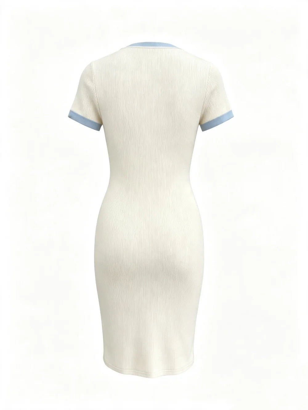 Women Elegant Color Block Knit Midi Dress V Neck Button Bodycon Pencil Dress Casual Office Slim Short Sleeve Party Dresses