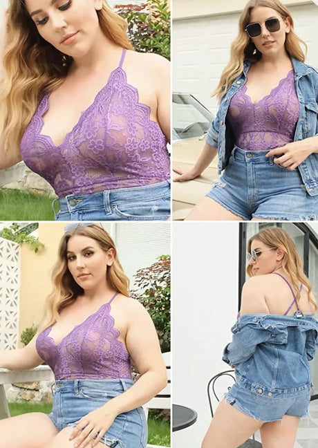 Sexy Plus Size Lingerie Suspenders Multi-color Dark V Transparent Lace Onesie Lace Bodysuit Porno Costume Sexy Women Open