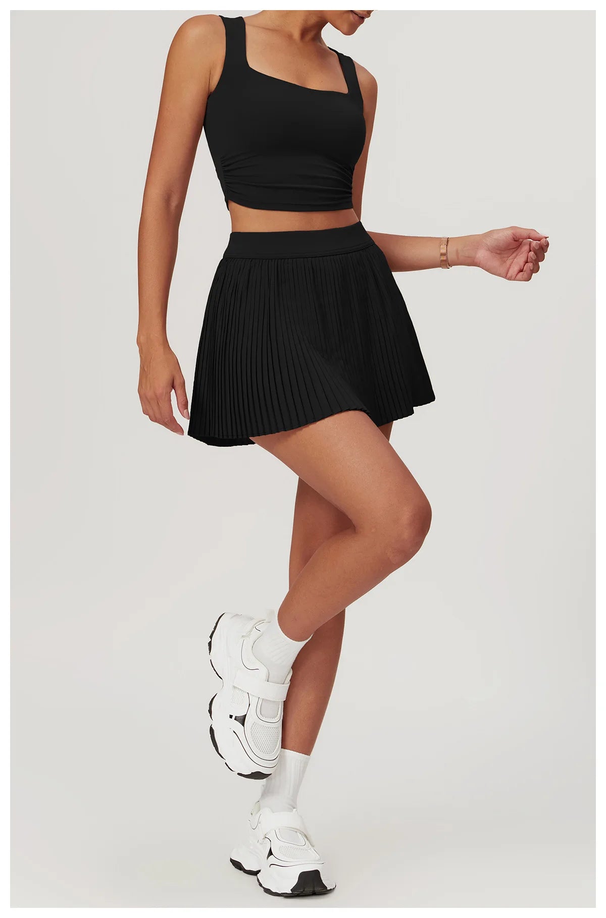2-Piece Yoga Tennis Skirt Set Gym Outdoor Bra Crop Top High Waist Fitness Skirt Suit Women's Golf Dance Badminton Sport Shorts