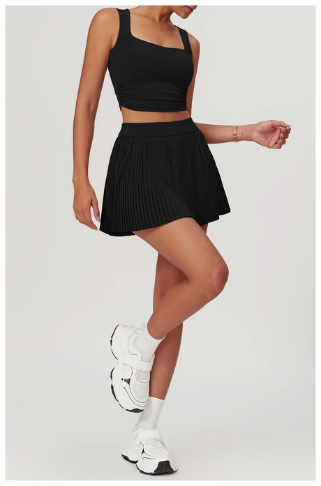 2-Piece Yoga Tennis Skirt Set Gym Outdoor Bra Crop Top High Waist Fitness Skirt Suit Women's Golf Dance Badminton Sport Shorts
