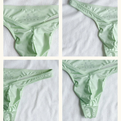1pc Men Satin-like Glossy Ice Silk G-string Solid Low-Waist Shiny Smooth Thong Bulge Pouch Thong Thin Transparent Underwear