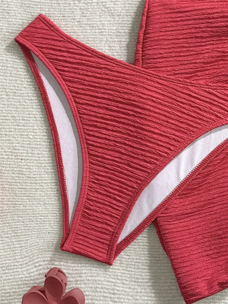 Metal Starfish Brown Bandeau Bikinis Sets 3 Pieces Sexy Swimsuit Cover Up Women 2026 Holiday Swimwear High Cut Bather Beach Wear