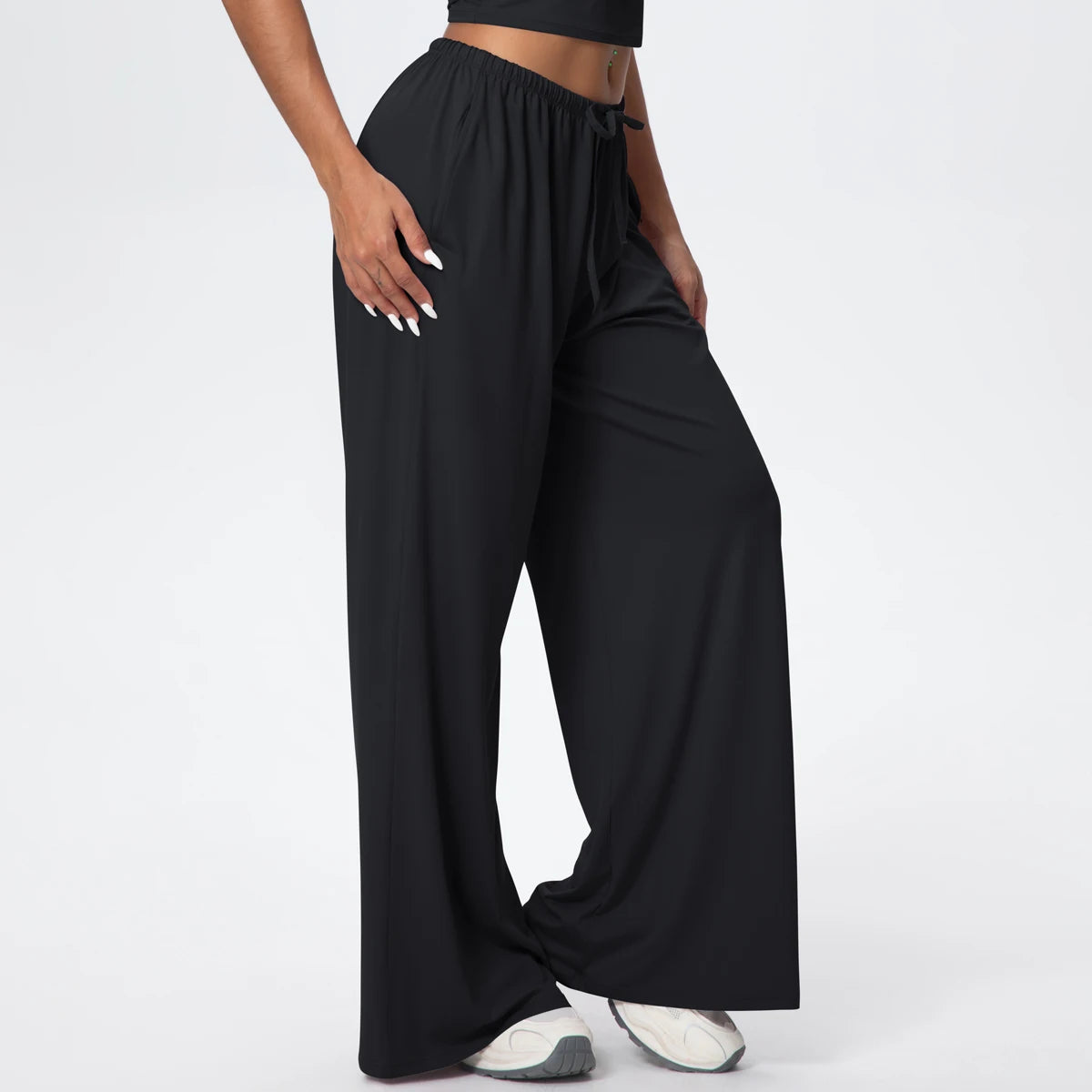Women Quick Drying Wide Leg Yoga Pants Loose Yoga Pants High Waist With Pockets Fitness Sport Gym Workout Drawstring Full Length