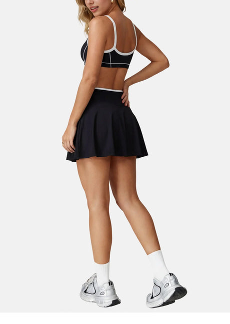 Women Tennis Skorts with Shorts High Waist Cross Running Cycling Fake Two Piece Sports Skirt Gym Fitness Workout Yoga Bottoms