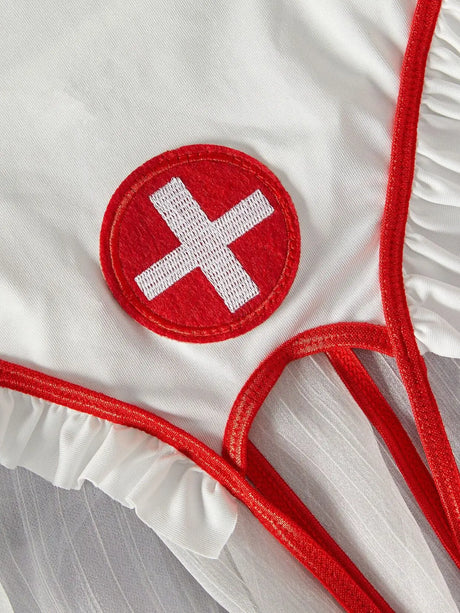 Nurse-Style Cosplay Lingerie Set, Maid-Style Hollow-Out Design Lingerie, Available in White and Black