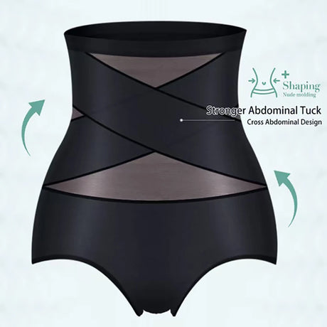 4pcs High Waisted Women's Panties Breathable Tummy Control Shapewear Mesh Cross Tummy Cinching Ice Silk No Trace Triangle Panties Tummy Tuck Shape