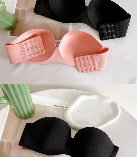 FINETOO 2Pcs Women Invisible Bras Front Closure Bra Sexy Push Up Bra Female Brassiere Strapless Seamless Backless Bralette