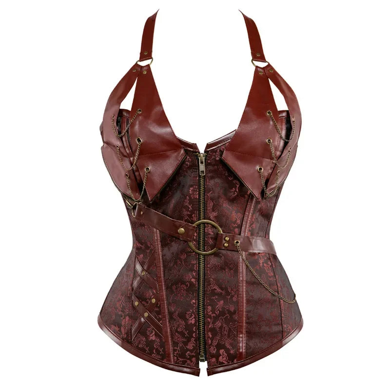Sapubonva steampunk clothing women plus size corset burlesque clubwear steel boned corset overbust black brown corset gothic 6xl