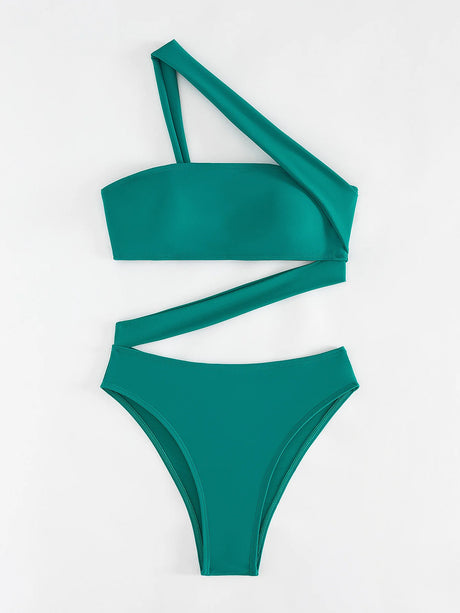 Cikini-One-Piece Swimsuit for Women, Strapless Straps, Slanted Shoulder, Beach Swimwear, Bathing Suit, Monochromatic, Summer