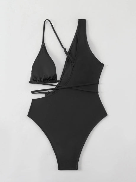 Patchwork One Piece Swimsuit 2024 New Irregular Backless Bandage Swimwear Hollow Out Women Swimsuit Summer Bathing Suit Monokini