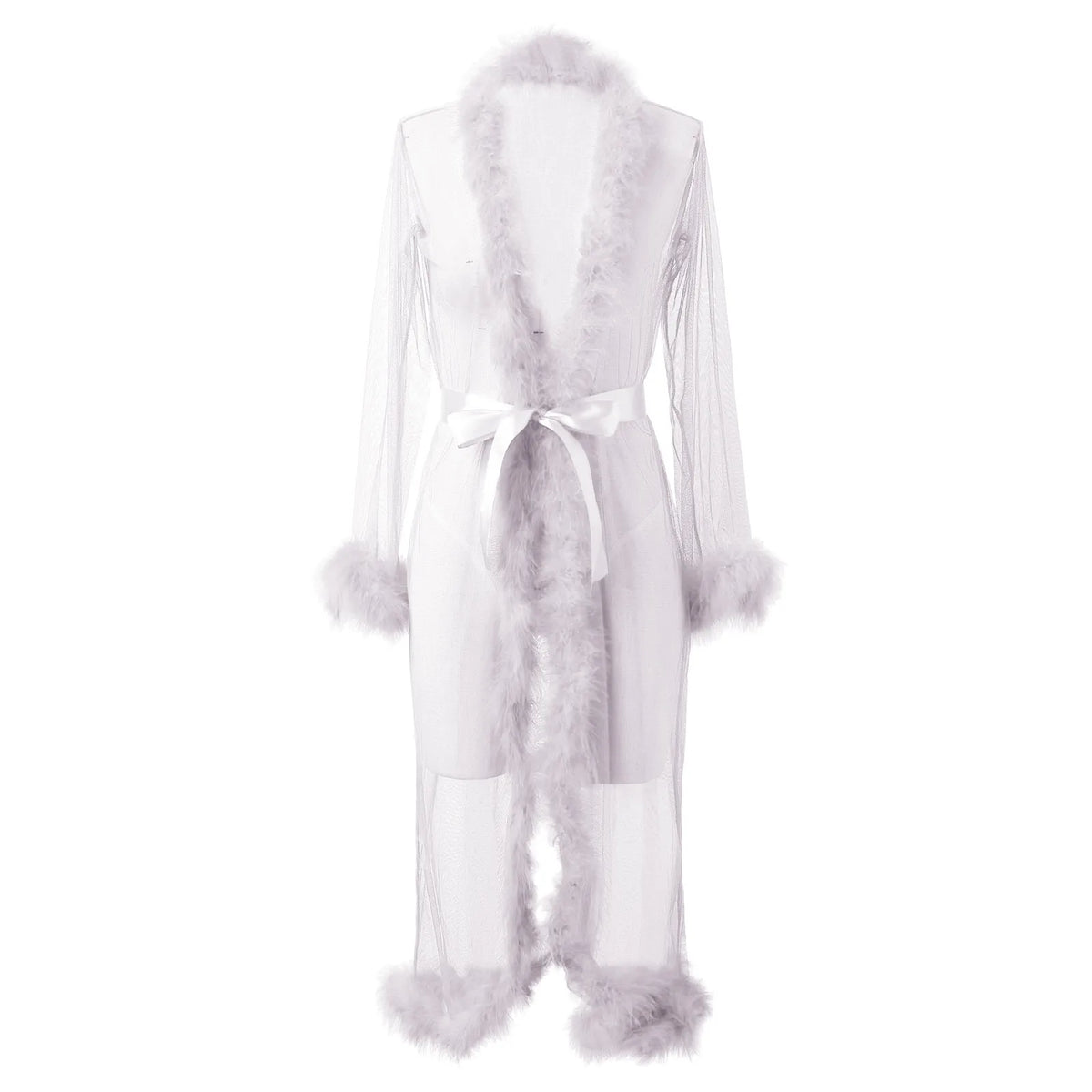 Sexy Mesh Feather Nightdress For Women Thin Robe Long Lingerie Nightgown Bathrobe Pajamas Sexy Lingerie Sleepwear Porn Babydoll