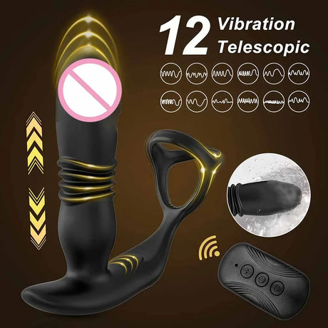 Remote Control Anal Telescopic Vibrator Male Thrusting Prostate Massager Penis Cock Ring Butt Plug Sex Toy for Adult For Gay
