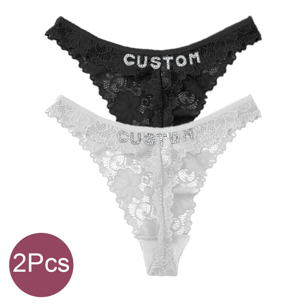 Custom Thong Panties with Name Sexy Lace Panties Shinny Letters Name Personality String Met Name Lingerie Tanga Hotwife Gifts