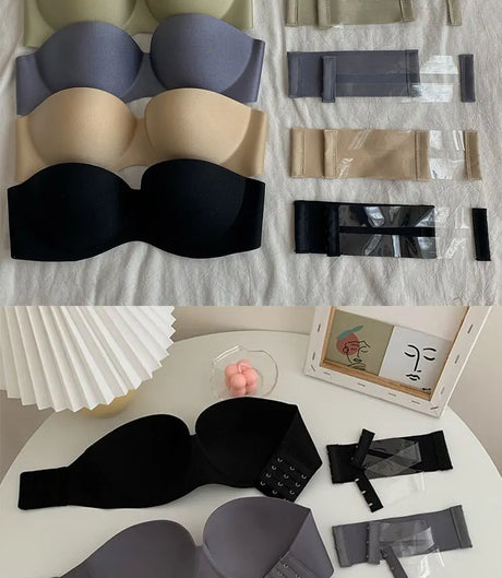 FINETOO 2Pcs Women Invisible Bras Front Closure Bra Sexy Push Up Bra Female Brassiere Strapless Seamless Backless Bralette