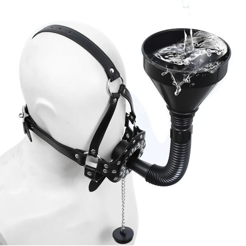 SM Harness Urinal Funnel Oral Enema Drool Mouth Plug Open Gag BDSM Penalty Mask Flirting Adults Erotic Games Gear