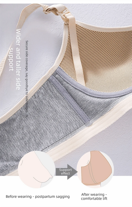 Pure Cotton Double Button Breastfeeding Bra Comfortable Breathable With Thin Gathered Maternity Bra Anti Sagging No Underwire