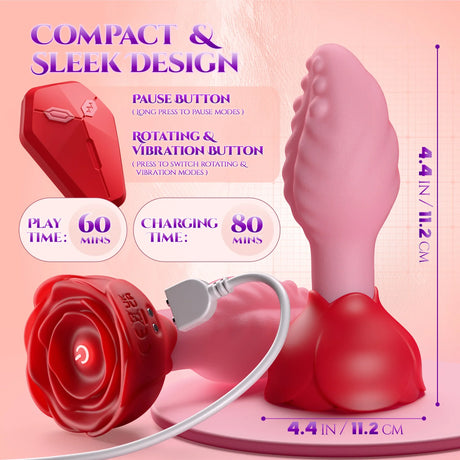 Luxurious Field Remote Control 360° Rotation Tongue Vibrator Rose Butt Plug Prostate Massager Adults Sex Toys for Women Men Gay