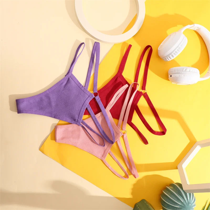 1PCS Women Sexy Cotton Panties Two Belts Hollow Out G-String Thongs Breathable Underwear for Female Solid Color Lingerie S-XL
