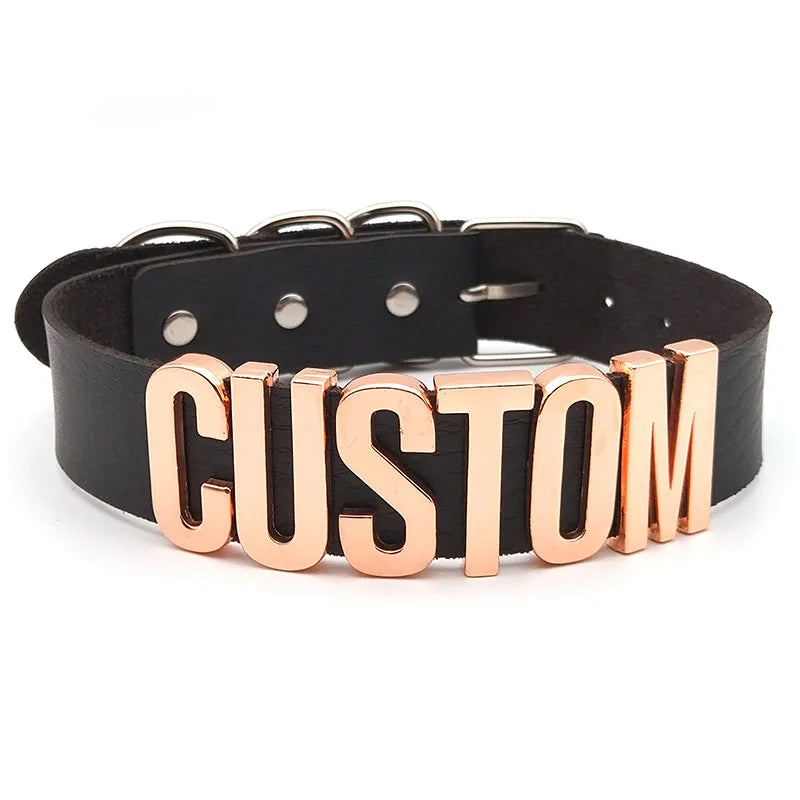 30MM Goth Sexy Rose Gold Letters Custom Collar Choker Necklaces Men Women BDSM Role Age Cosplay Chocker Customized Jewelry