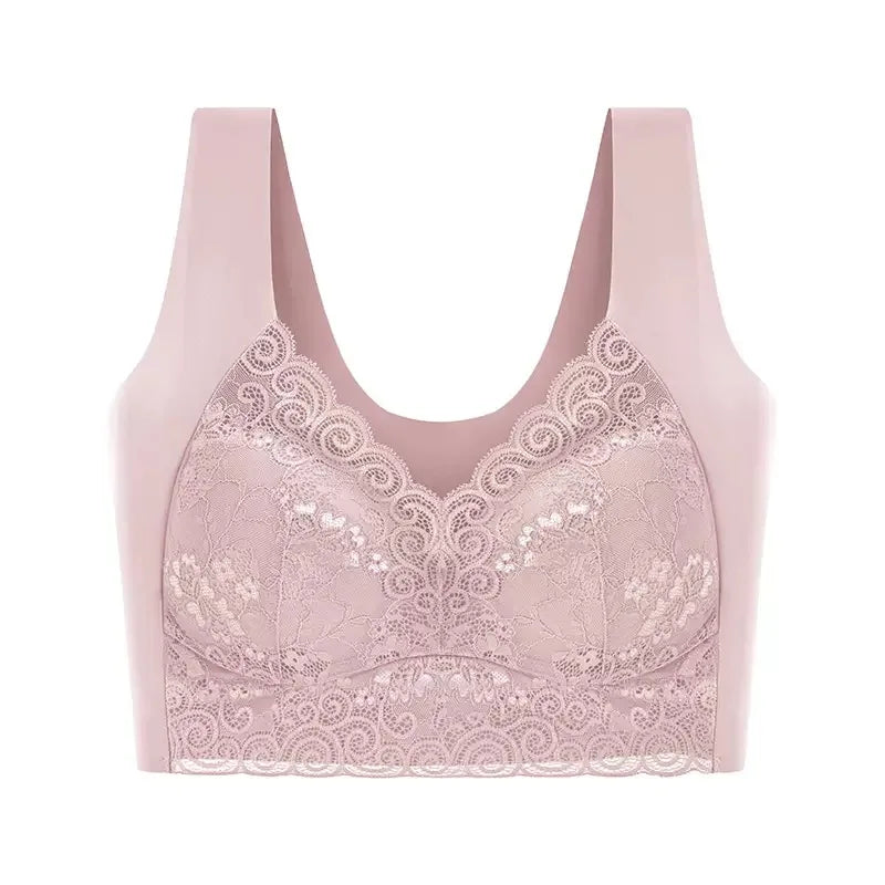 WomenBeautiful Back Bra Large Size Fat Mm Bra Gathered and Traceless Thin Cotton Strapless Underwear Without Steel Ring Vest
