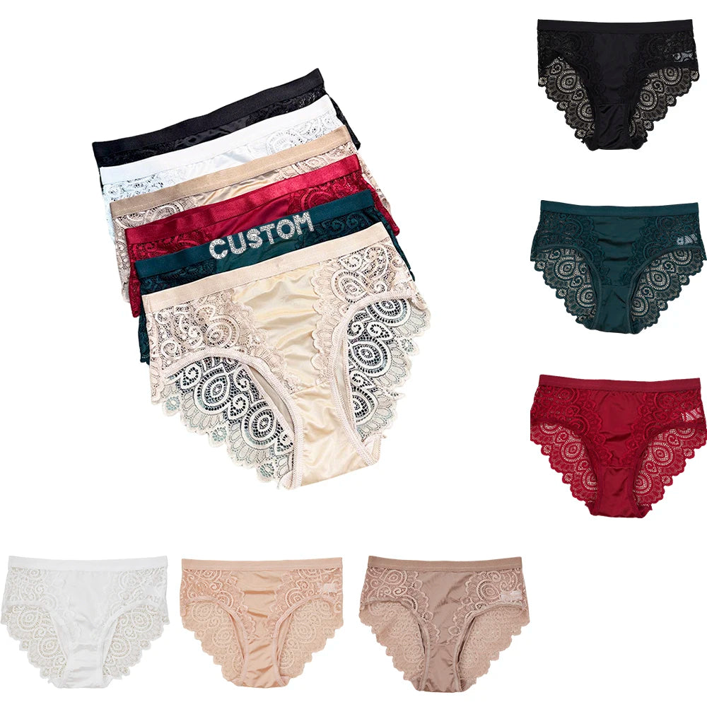 DIY Name Thong with Lace Silver Crystal Letters Hot Custom Thong Name Lace String Customized Women Underwear Personalized Gift