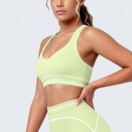 Women's Yoga Bra Vest Fitness Tank Running Workout Gym Top Push Up Padded Soft Slim Contrast Piping Racerback Sports Underwear