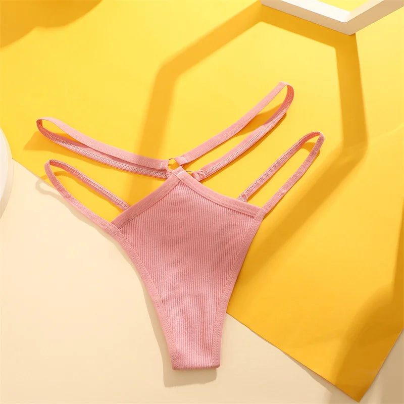 1PCS Women Sexy Cotton Panties Two Belts Hollow Out G-String Thongs Breathable Underwear for Female Solid Color Lingerie S-XL