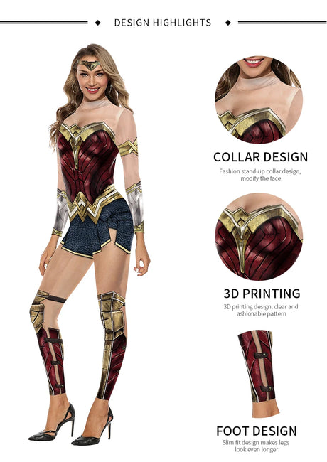 Zawaland Justice Wonder Costume Woman Cosplay Movie Bodysuit Party Sexy Jumpsuit Superwoman Stage Performance Zentai Outfits