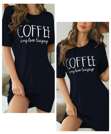 Casual Slogan Print Nightdress For Women Short Sleeve Sleepwear Dresses Loose Fit Tee Nightwear Home Clothes Nightie Loungewear