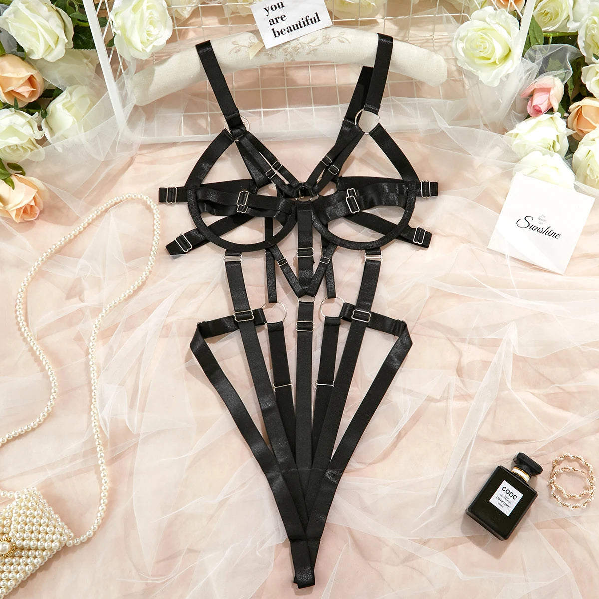 Sexy Hollow Out Bandage Body Harness Belt One Piece Bodysuit Women Erotic Sex Hot Bdsm Lingerie Open Crotch and Breasts