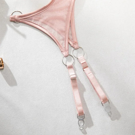 Lingerie Set Sexy See Through Mesh Push Up Bra Contrast Color Metal Ring Decor High Elasticity Two Piece Sexy Lingerie for Women