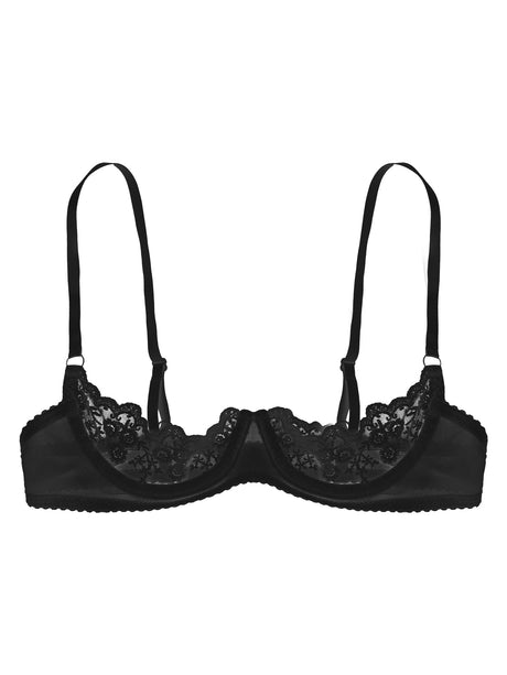 Women's Sexy Open Cup Bra Tops Sheer Floral Lace Underwire Push Up Bralette Cupless Lingerie Exposed Breast Underwear Nightwear