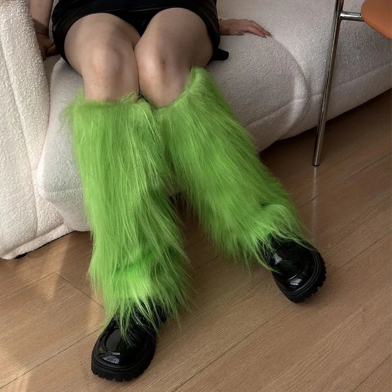 Furry Leg Warmers Women Sweet Lolita Leather-Buckle Plush Leg Covers Y2k Hottie Subculture JK Long Socks Punk Gothic Foot Covers