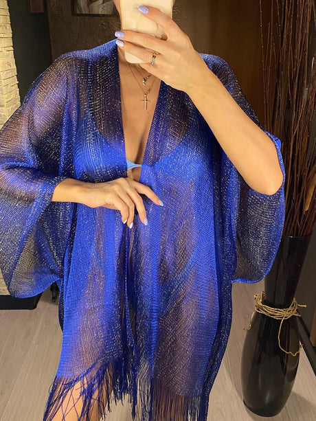 Swimsuit Cover-ups Fashion Tassel Gold Bikini Beach Cover Up Sexy Beach Dress Tunics for Women Summer Wear See Through