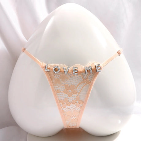 New Hollow Lace Thongs Panties For Women Customize Crystal Letter Name G-string Thong Female Underwear Underpants Birthday Gifts