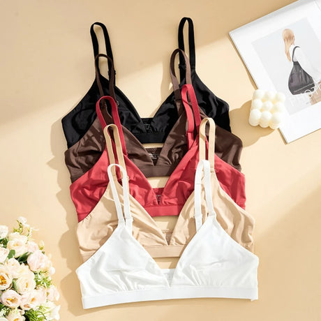 Triangle Non-paded Bralettes Women Wireless Deep V Bras Plunge Unlined No Underwire Brassiere Seamless Comfortable Everyday Bras