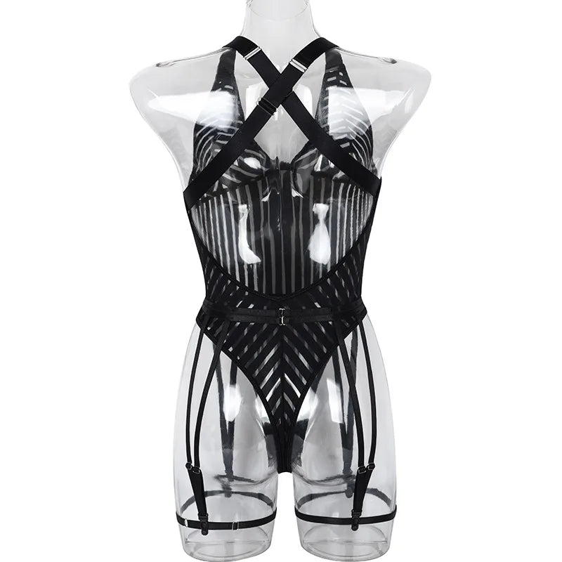 Diccvicc Women Mesh Bodysuit See Through V Neck Sexy Underwear Black Intimate Lingerie Exotic Apparel Backless Fishnet Teddies