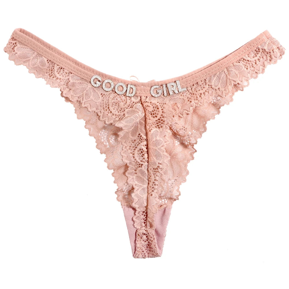 Personalized Rhinestone Letter Lace Thong for Women Custom Name Crystal G-String Panties Sexy Lingerie Gift