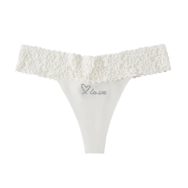 Custom Thong Crystal Letter Name G-string Women Ice Silk Panties Skin Effect Panty Seamless Knickers Girlfriend Anniversary Gift