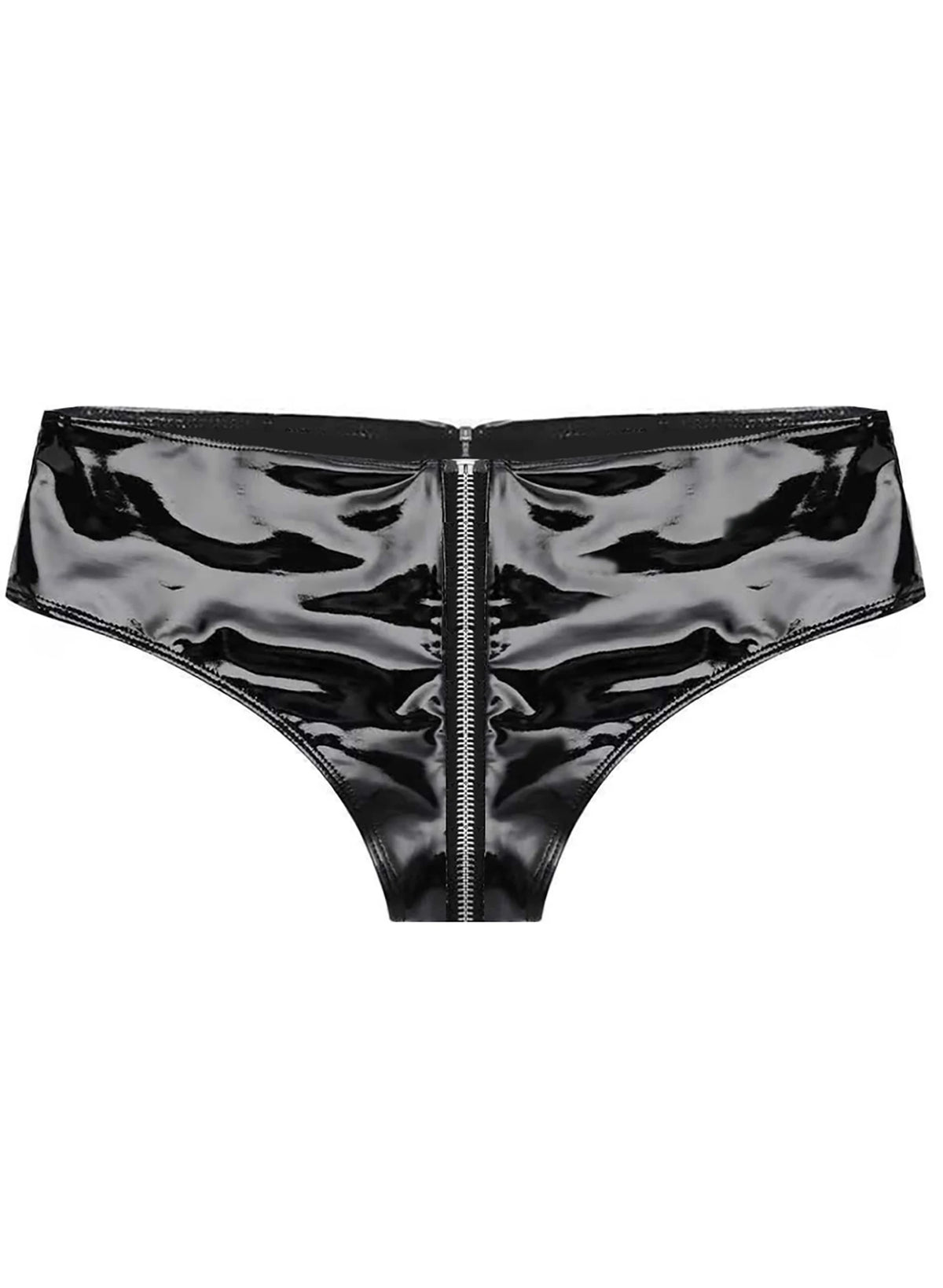 Women's Shiny Patent Leather Zipper Thong, Wet Look Low Rise Briefs, Sexy Fetish Lingerie for Club Party Cosplay