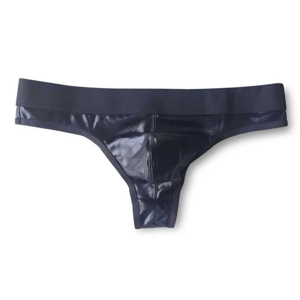 1pc Men Lacquer Leather Sexy Thong Nightclub Gay Sissy Breathable Pouch Underwear Underpants High Stretch Panties G-String