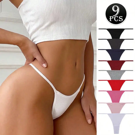 9Pcs Sexy Thong Panties Ribbed Low Waist Seamless Thongs Soft Briefs Breathable Comfortable G-String Underwear Simple Style