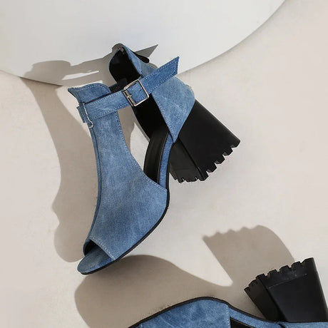 Summer Women's Fashion Peep Toe Thick Heel Sandals High-heeled Shoes for Woman Denim Leopard Print Sandalias de Mujer WSH5343