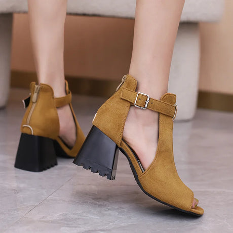 Summer Women's Fashion Peep Toe Thick Heel Sandals High-heeled Shoes for Woman Denim Leopard Print Sandalias de Mujer WSH5343