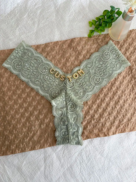 Personalized Text Custom Thong Customization Name Crystal Letters Panties Sexy Lace Underpants for Woman Wife Girlfriend Gift