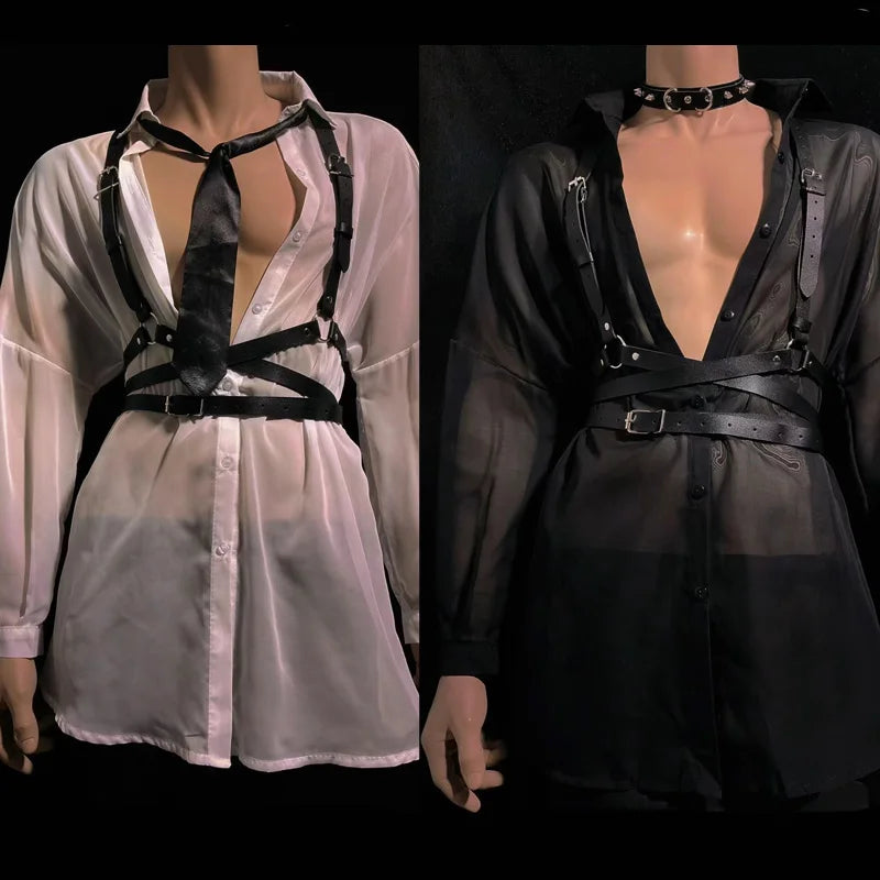 Women Fashion Harness Pu Leather Studded Decor Harness Adjustable Harness Belt Gothic Harness Bondage Lingerie Chest Harness